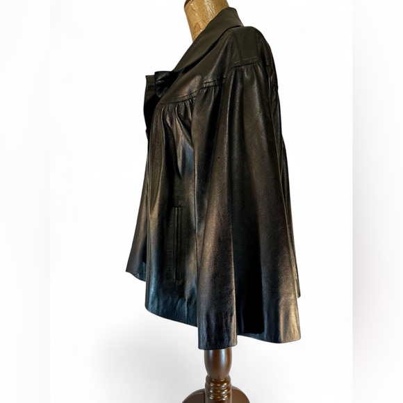 CHESTER Black soft Lambskin/Kid Leather Jacket, wide sleeves, cape illusion - Picture 4 of 12